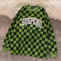 여성 트레이닝복 빅 사이즈 체크 무늬 힙합 STreeTwear 캐주얼 풀오버 탑 긴팔 고트 옷