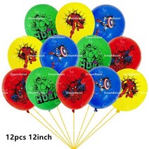 생일 파티 장식 꾸미기 스파이더맨 헐크 아이언맨 히어로 배너 케이크 토퍼 풍선 세트, 08.12pcs Latex Balloons