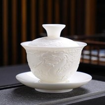 접시 그릇 도자기 중국식 찻잔 컵 식기 세트 흰색 용과 피닉스 가이완 양고기 옥 구호 차 중국 스타일 비즈니스 선물 절묘한 세트1096-1096, dragon