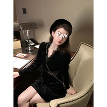 실크 원피스 프리미엄 빅사이즈 고퀄리티 감각 여성 겨울 가을 뚱뚱한 블랙 슬림핏 펀칭 레이스 11 월24 2776385637