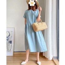 여름 여성 오버핏 시원한 롱 원피스 라운드넥