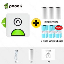 프린터 악세사리 Poooli-L1 휴대용 무선 포켓 감열식 포토 프린터 블루투스 영수증 라벨 스티커 종이, 05 Green Add 6 Rolls_01 CHINA