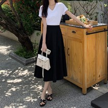여성 바캉스 비치 롱스커트 플리치 스커트 A라인 쉬폰 솔리드 롱치마YMY23032339