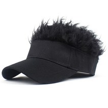 골프모자등산모자Golf Baseball Cap with Fake Hair Sun Visor Fun Toupee Hats Mens Womens Spiked Wig, 01 BK