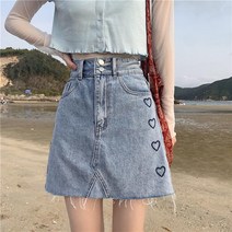 자수 플라워 데님 숏 미니 청치마 빅사이즈 하트 빈티지 레트로 하이웨이스트