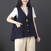 새로이 MNGOM8TD 여성 여름 면마 린넨 조끼 캐주얼 베스트