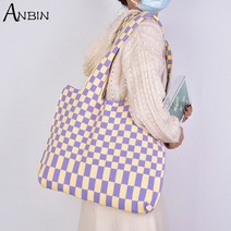 니팅 가방 파타야 비건 손뜨개 여성 체크 무늬 숄더 백 모직 니트 여성 클래식 빈티지