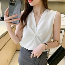 브이와이 [VY] 여자 V넥 다크컬러 정장나시 오피스룩 트위스트 블라우스
