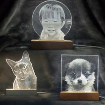 Hucat 주문 제작 아크릴 무드등 - 강아지 고양이 사진 레이저 각인 15cm대형, B타입(원형)
