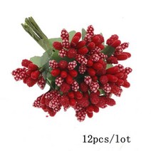 부케돔 미니 붉은 인공 꽃 오시 열매 번들 DIY 크리스마스 웨딩 케이크 선물 상자 화환 장식, 6.6