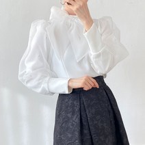 봄 국내제작 백화점납품 노방 오간자 리본 여성 결혼식하객룩 오피스룩 출근룩 소매퍼프 우아한 블라우스