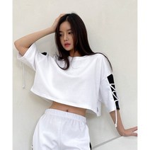 Unique 915 엑스끈 반팔크롭 와이드 박스 오버핏 방송댄스복 무대 공연 힙합 에어로빅 줌바 피트니스 트레이닝 홈트 유니크걸