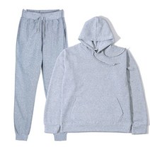 두 조각 세트 캐주얼 양 털 Tracksuit 남자 여자 겨울 여자 세트 대형 후드 긴 소매 까마귀 스포츠 바지, 회색_XXL