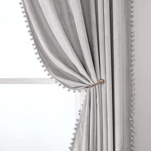 MISS SELECTEX 블랙 폼폼 벨벳 커튼 길이 160cm(63인치) 암막 룸 다크닝 드레이프 조명 차단 소프트 럭셔리 그로밋 창문 패널 침실 및 거실용 너비 132.1cm x, 52 x 63 Inch