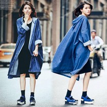 청 데님 봄 가을 공항 패션 사파리 롱 후드 자켓 진청_777EA