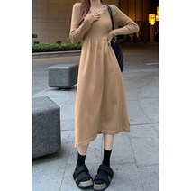 그녀의 신발 로펀 라운드 심플 A라인 데일리 롱원피스