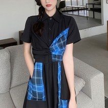 여름 6월 결혼식 하객 패션 원피스 제주도 옷차림 여성 체크 무늬 빅사이즈 드레스 S67