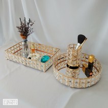 공간샵 엔틱 크리스탈 골드 화장품 화장대 향수 립스틱 정리 수납 정리함 정리대 진열대 보관함 수납함 트레이 네일샵 헤어샵 소품, 1.크리스탈골드트레이(사각형), 사각형