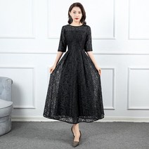 레이스 여성 미디 원피스 정장 빅 사이즈 돌잔치 엄마 혼주 드레스 대여 77 결혼식 복장 피로연 상견례 긴팔 중년 수입 옷차림