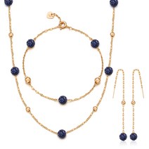 올인원 14K 금볼 Y자 롱 드롭 금 체인 목걸이 귀걸이 팔찌 3종 세트 42cm 60cm