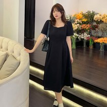 CWCH(특허제품) 여름 큰 사이즈 여성복 240근 뚱뚱한 사람 옷 네모난 복고 무릎 긴 치마 원피스