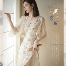 강남 스타일은 기계적으로 세탁할 수 있습니다.주름 원단 수묵 프린트 나시 스커트 코트 투피스