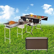 지오넷 야외 마스터쿡 스테이션 알루미늄 캠핑 테이블 주방용품과 RVBBQ 조리용 스토브가 있는 이지 캐리 피크닉 접이식 테이블(컬러: 패키지 3), Package 3