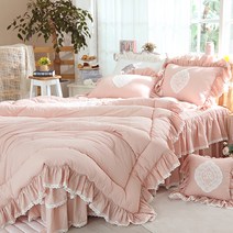 류금숙 여자의 침실 광목워싱 레이스 롱프릴 침대커버세트 차렵이불 베개커버 (SS/Q/K/SK)