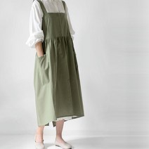 코튼 셔링 예쁜앞치마 원피스 롱스커트 유치원 선생님에이프런, 올리브 그린