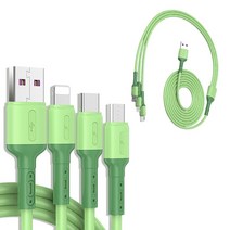3in1멀티 파스텔 동시 고속충전 케이블 5핀 8핀 C타입, 그린 1+1