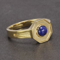 수제 빈티지 클로스 미자동차엘슨 반지 천연 청금석 스톤 육각 구리 남성용 순금 색상