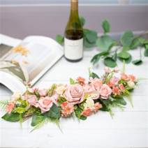 플라워 갈란드 라피아 세팅 50cm 조화 센터피스 장식, 핑크