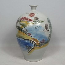 전통도자기 작품 화병 작품도자기 화병 장식 데코도자기, 백자색채산수화행꼬항아리02