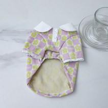 강아지옷 체스 플라워 카라 티셔츠, 퍼플