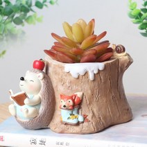 ROOGO 루고 다육이 미니화분 고슴도치의 겨울 이야기 독서를 해요 (다육식물 불포함)