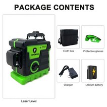 레이저 다기능 수평기 광파기 거치대 줄자 수광기 PRACMANU 자동 셀프 레벨링 레벨 수평 및 수직 교차선 녹색 3D 12 라인, [04] Set One, 1개