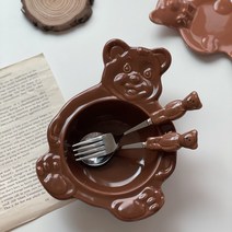 빈티지베어볼 곰돌이 그릇 접시 플레이트, 스트로베리핑크