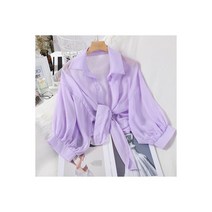 리본블라우스 타이드 웨이스트 가디건 솔리드 블라우스 여성 쉬폰 여름 하프 슬리브 캐주얼 세련된 턴 다운 칼라 상의