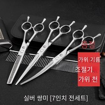 TAIG 프리미엄 전문가용 애완 미용가위 5종 세트 틴닝 미용가위 커브 미용가위 연마 가죽 메탈 콤, 실버-세트 73 인치 팩