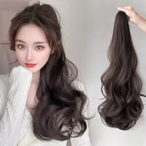 포니 테일 가발 여성 긴 머리 클리핑 포니 테일 빅 웨이브 자연 보이지 않는 붕대 긴 곱슬 머리, 머리끈, 라이트 브라운, 35CM