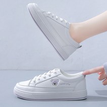 묘먀미 곰돌이 자수 여자 플랫 스니커즈