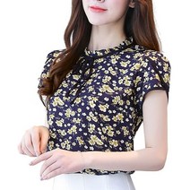 세련된 우아한 여성 꽃 프린트 블라우스 반팔 느슨한 쉬폰 셔츠 데일리 오피스