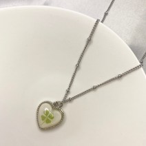 네잎클로버 하트 볼체인 행운 목걸이(써지컬스틸) (자체제작)