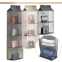 칸 수납 정리 행거 가방 옷 수건 통풍 보관 명품 진열 행잉 오거나이저 2단 3단 4단, 3단 베이지