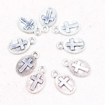 십자가 목주 도금 미니 기독교 거룩한 금속 태그 펜던트 매력 복고풍 귀걸이 팔찌 보석잎새마켓 협력사, 실버 도금