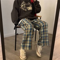 [RichMagic] 여름 체크 무늬 바지 남성 S-3XL 캐주얼 스트레이트 바지 남성/여성 하라주쿠 힙합 바지