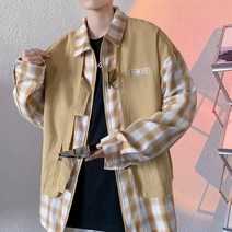 체크카라티코디 봄가을 트렌드 패치워크 카고 와이셔츠 페이크투피스 남자 긴소매코트 W4871 P43 4993819255