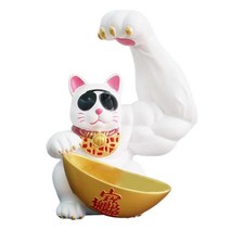 고양이 홀더 조각 보관 상자 공예 미술 동상 키 보관 고양이 홀더 장식 캐비닛 테이블 입구 통로, 라지 화이트, 수지
