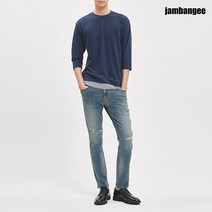 잠뱅이 남성 밑단 우븐 배색 7부 티셔츠 네이비 AJ8WTS12-NA