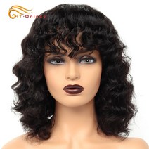 부분가발 헤어피스 붙임머리 가발 curly human hair wig bob wigs, 16인치, 1b 99j